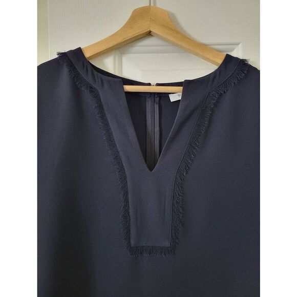 Gerard Darel - Navy Notch Neck Shift Dress w/ Fringe Trim 40 - Picture 3 of 10